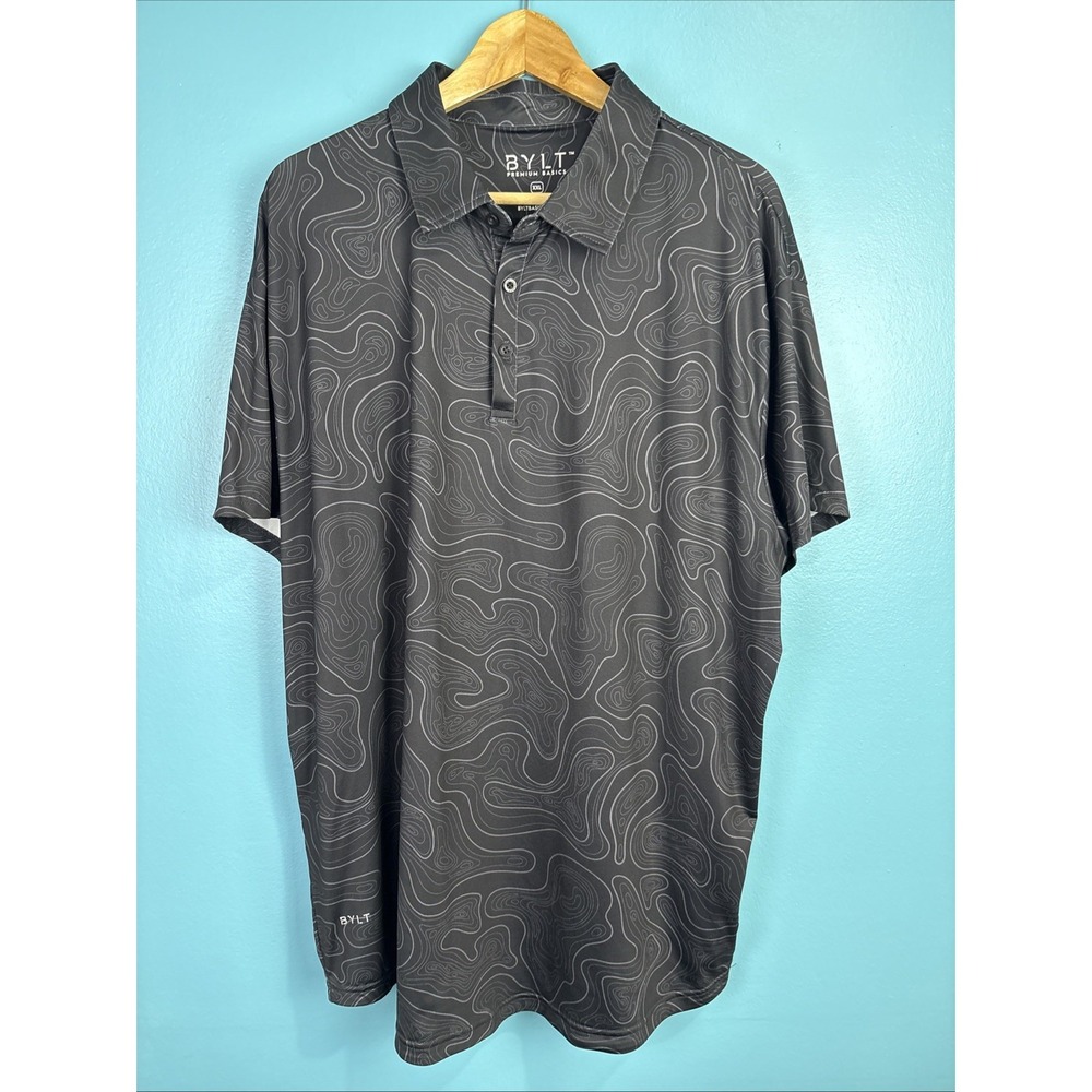 BYLT XXL Men's Golf Polo Black Geometric Print Performance Preppy Old Money - Picture 2 of 8